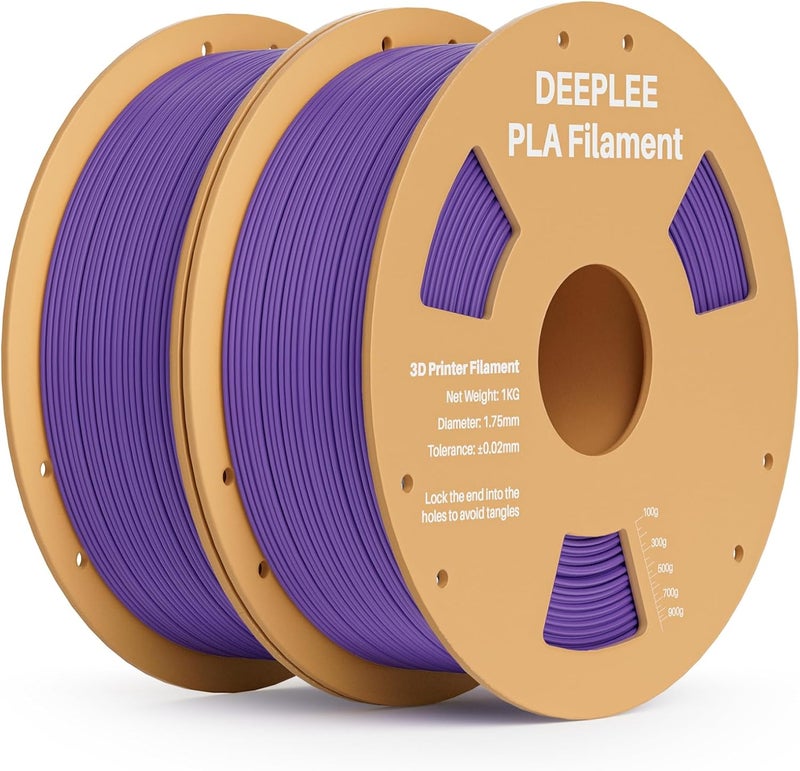 Deeplee PLA 1.75mm 3D Printer Filament, Dimensional Accuracy +/- 0.02mm, Neatly Wound, No Clogging, Vacuum Package, Fits for Most FDM 3D Printers, 2 Pack 1kg Purple - Image 1